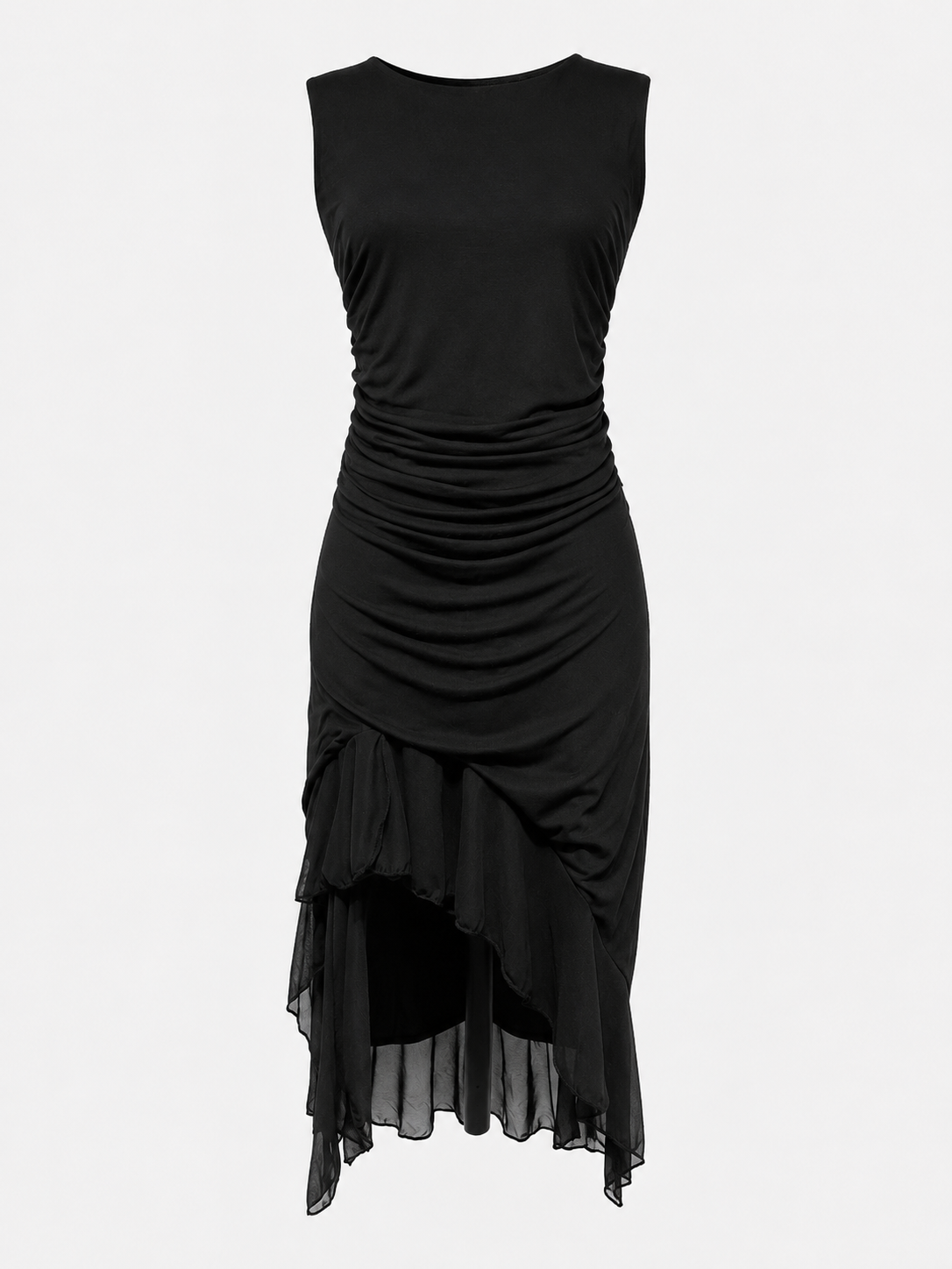 Robe Femme Sans Manches avec Jupe Asymétrique à Volants