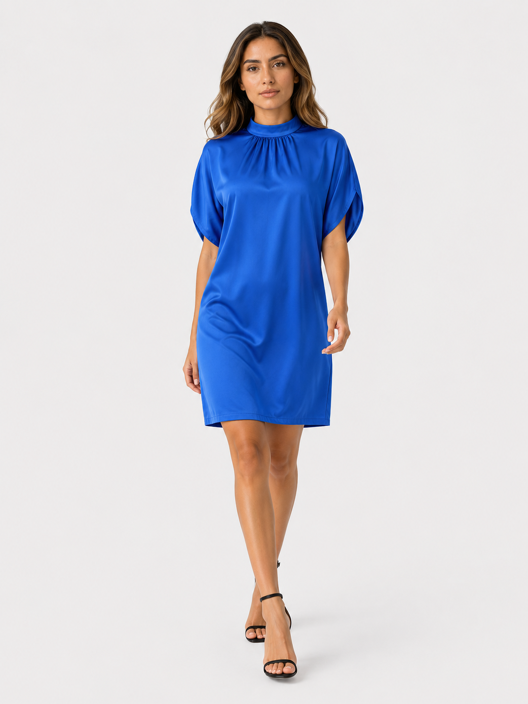 Robe Femme en Polyester avec Col Plissé Montant | Disponible en 10 Variantes