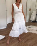 Robe Longue Bohème Femme Été Dentelle Blanche Coton Fluide