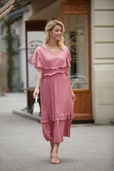 Rochie lungă pentru femei, aerisită, cu decolteu în V, vară, cu tăieturi aerisite