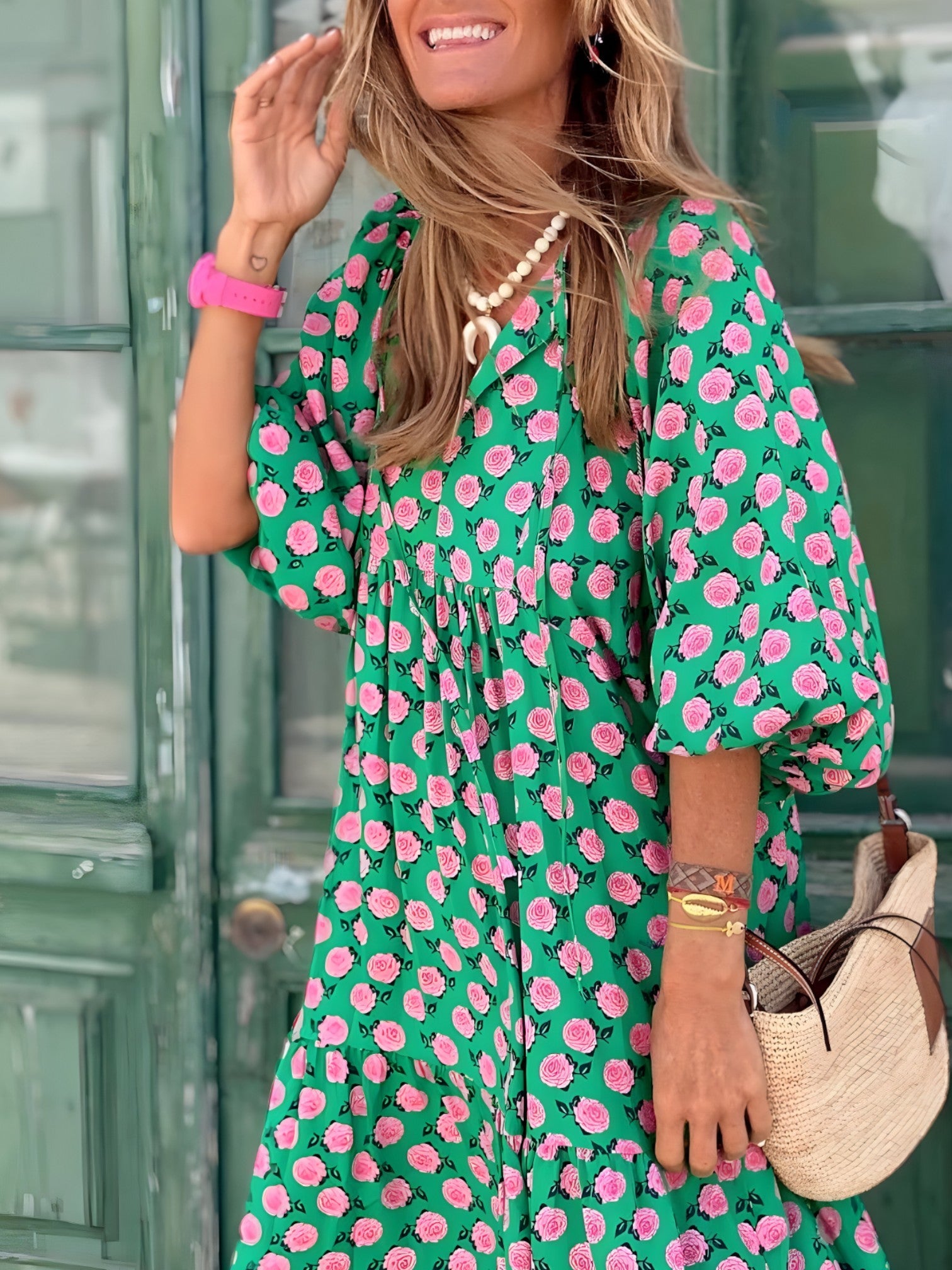 Długa sukienka damska boho w kwiaty, maxi na lato, zwiewna i lekka