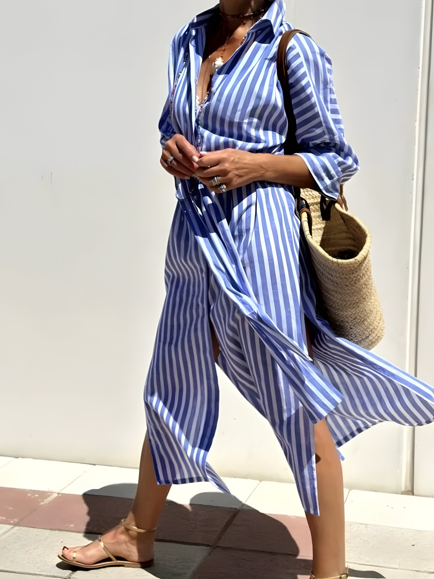 Maxikleid Damen Gestreift Bequem Alltag Modische Damenmode