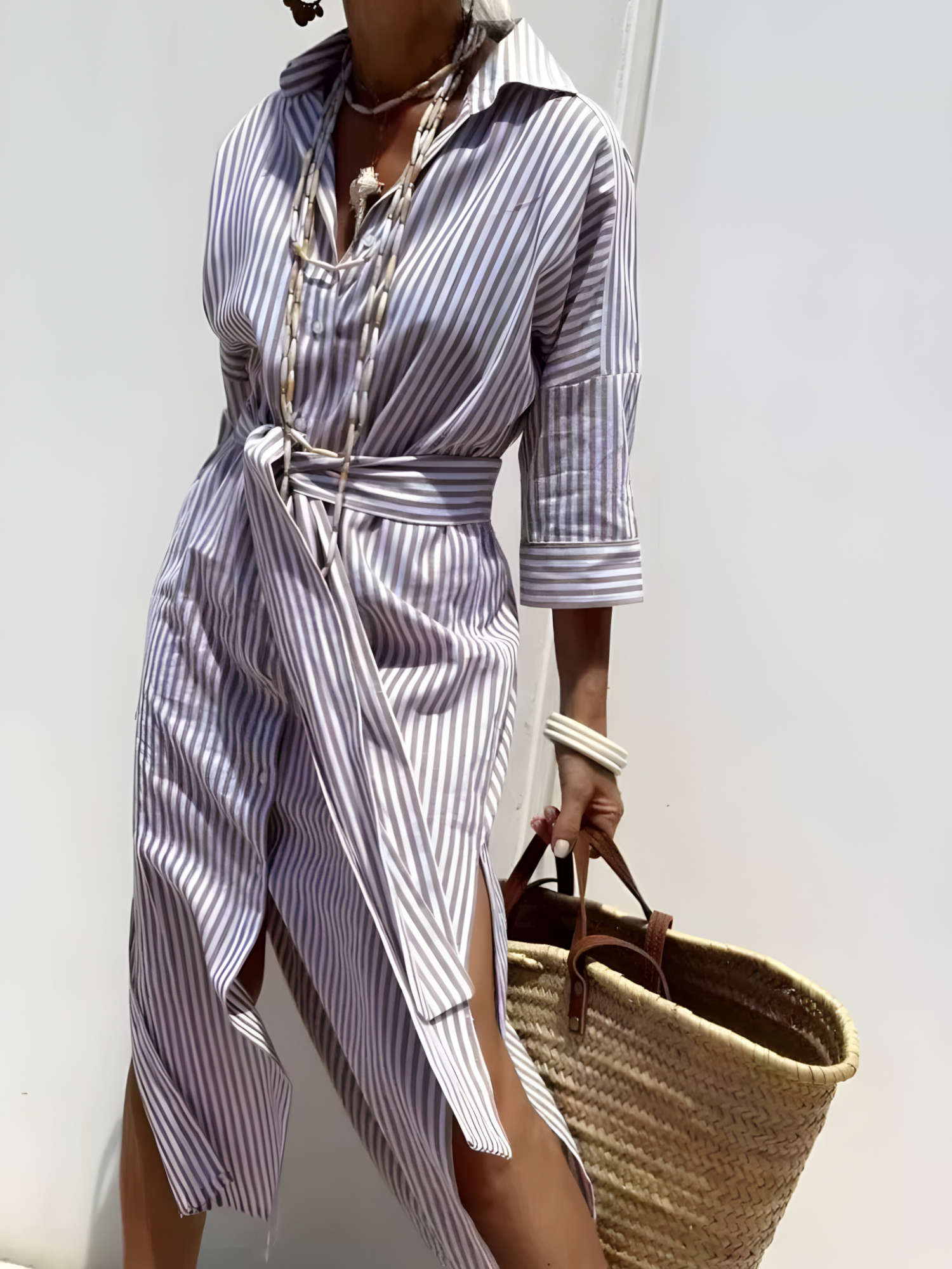 Maxikleid Damen Gestreift Bequem Alltag Modische Damenmode