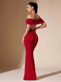 Maxikleid Damen Schulterfrei Bordeaux Modische Damenmode