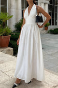 Robe Longue Femme Sans Manches Lin Mode Été