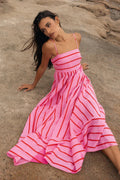 Robe longue femme d'été rose fluide, décontractée, pour plage et