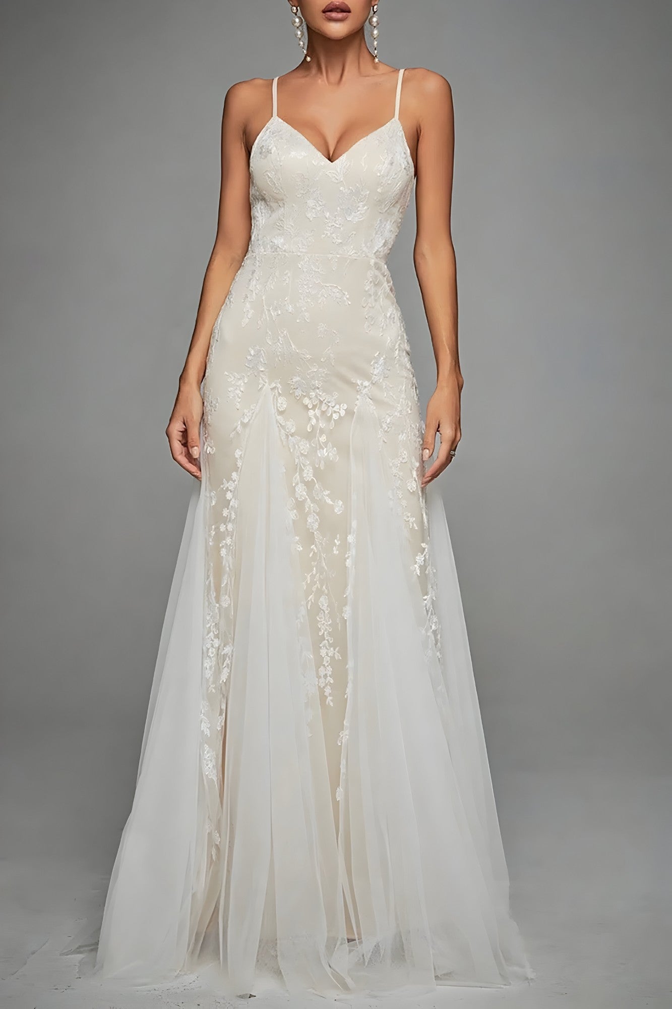 Langes Damenkleid aus Polyester Spitze femininer Stil