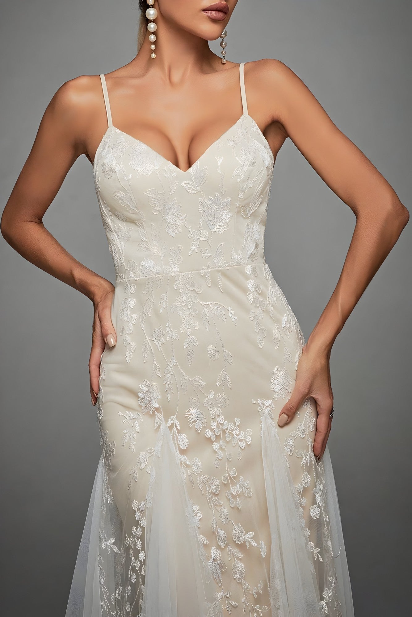 Langes Damenkleid aus Polyester Spitze femininer Stil
