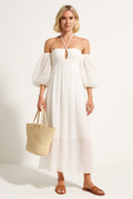 Robe Longue Femme Épaules Dénudées Été Manches Bouffantes