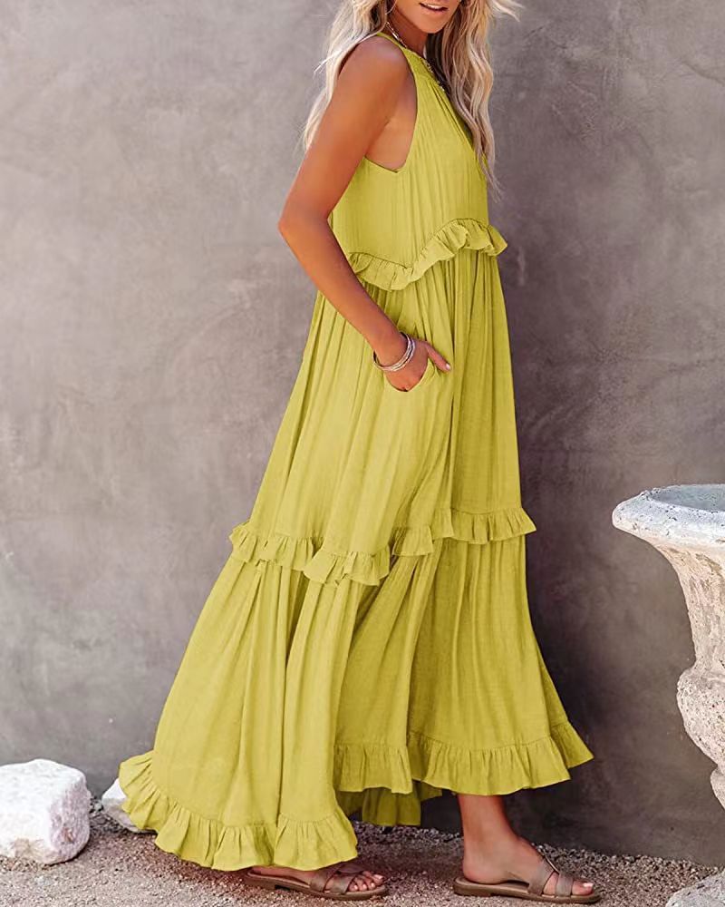Robe Longue Femme Été Sans Manches Noir 6