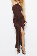 Robe Longue Femme Fendue Col Halter Polyester