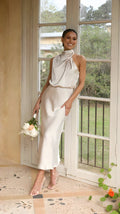 Maxikleid Damen Satin Elegant für Abend, Hochzeit oder Zeremonie