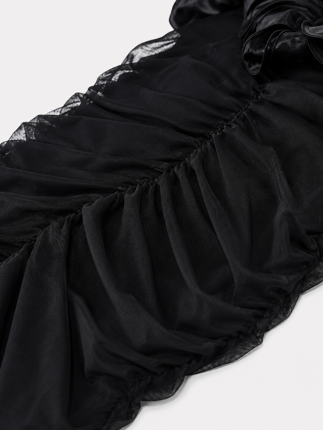 Robe Longue Femme à Bretelles Fines avec Fleurs 3D et Effet Froncé