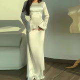 Rochie lungă satinată, elegantă pentru femei - Maxi pentru seară și ceremonie, fluidă