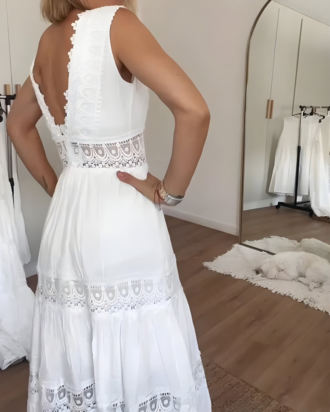 Ärmelloses Midikleid aus Spitze für Damen