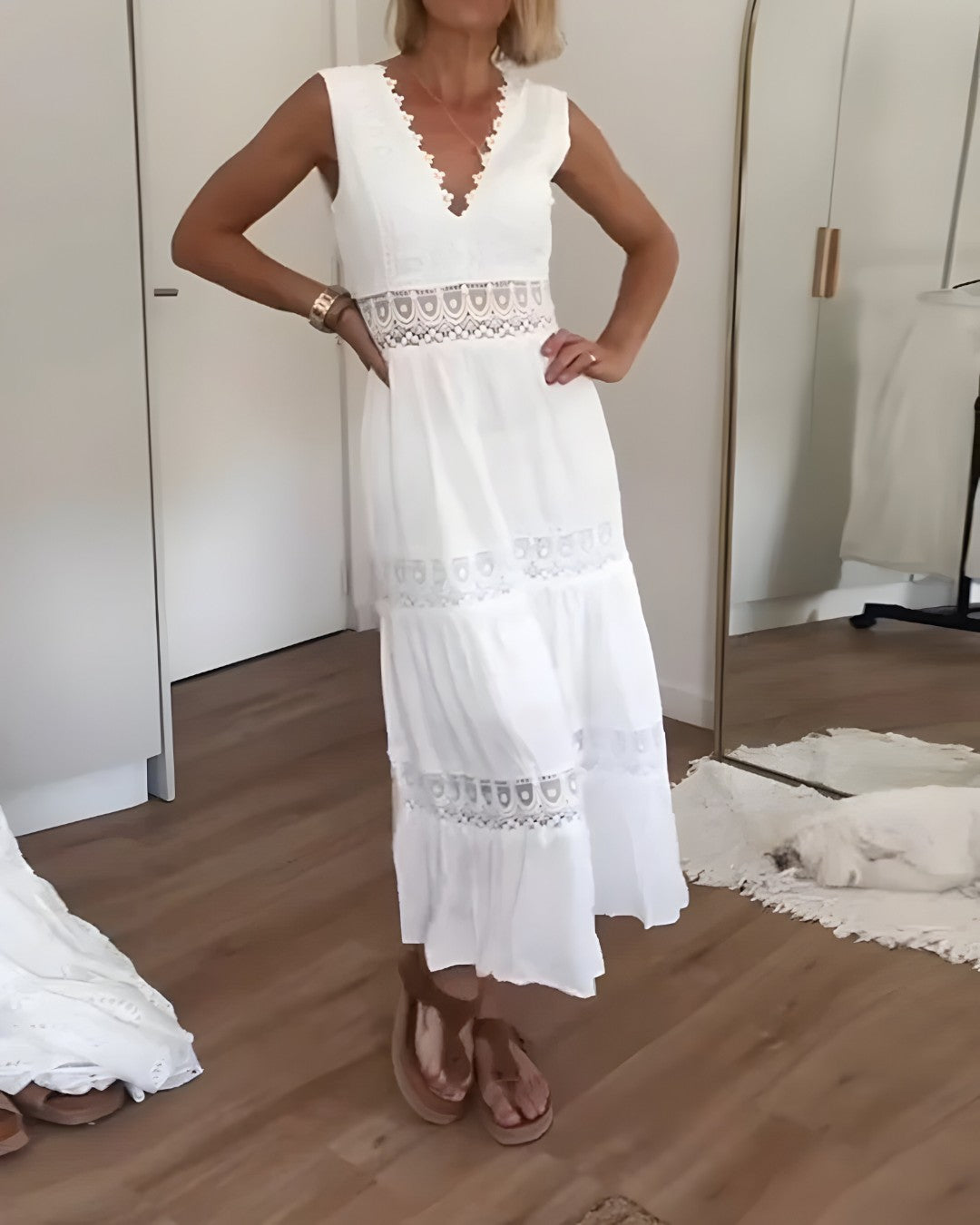 Ärmelloses Midikleid aus Spitze für Damen