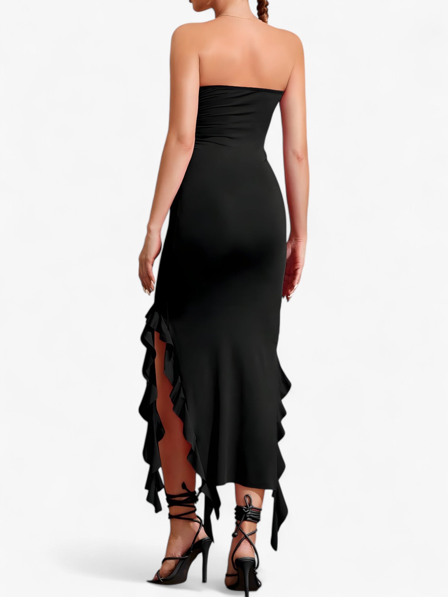 Robe Midi Femme Noire Sans Manches Mode Féminine