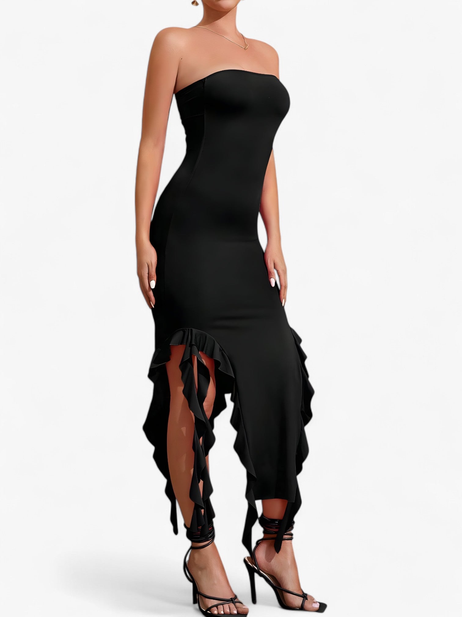 Robe Midi Femme Noire Sans Manches Mode Féminine