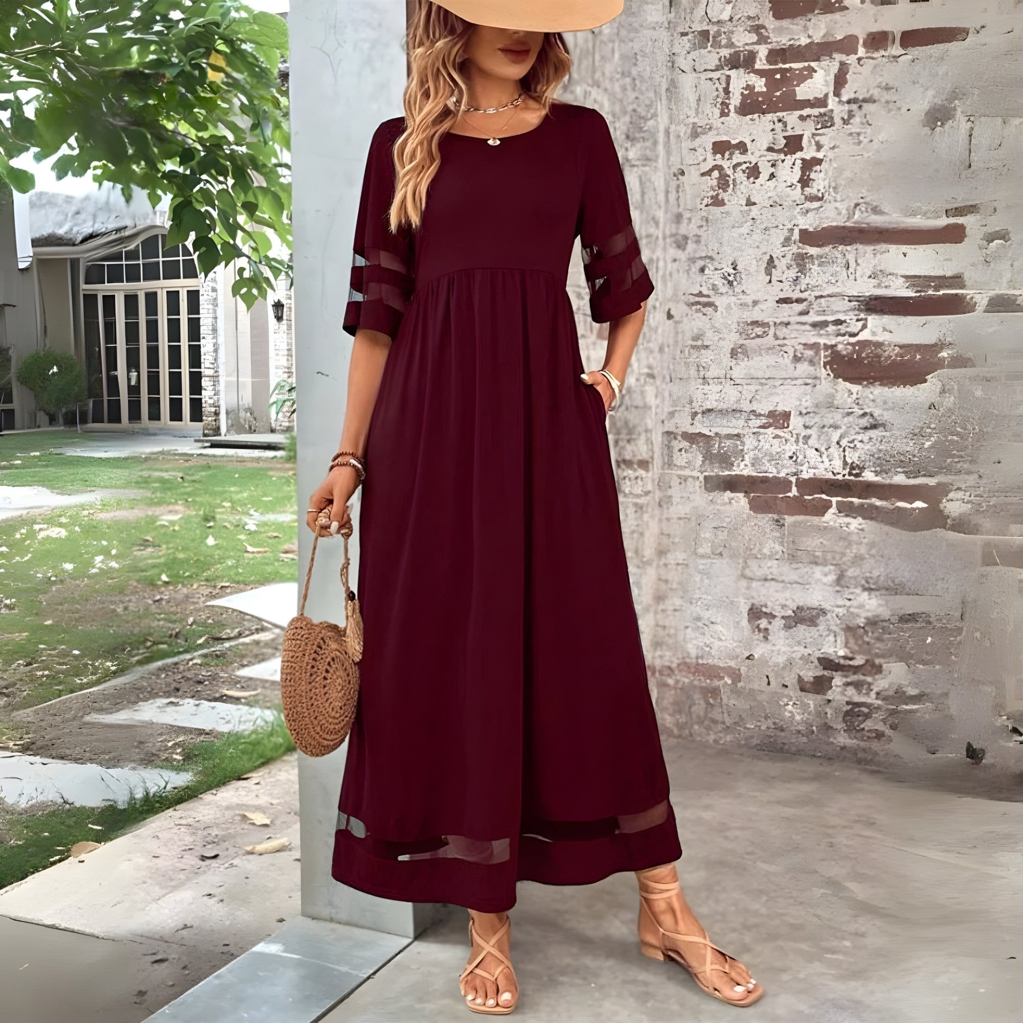 Elegantes Midikleid aus gestricktem Stoff, figurbetonter Schnitt für Damen