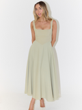 Midikleid mit quadratischem Ausschnitt für Damen, feminine Mode beliebt