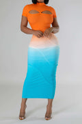 Midikleid für Damen mit kurzen Ärmeln aus Polyester