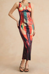 Rochie midi pentru femei cu imprimeu abstract, confortabilă, poliester
