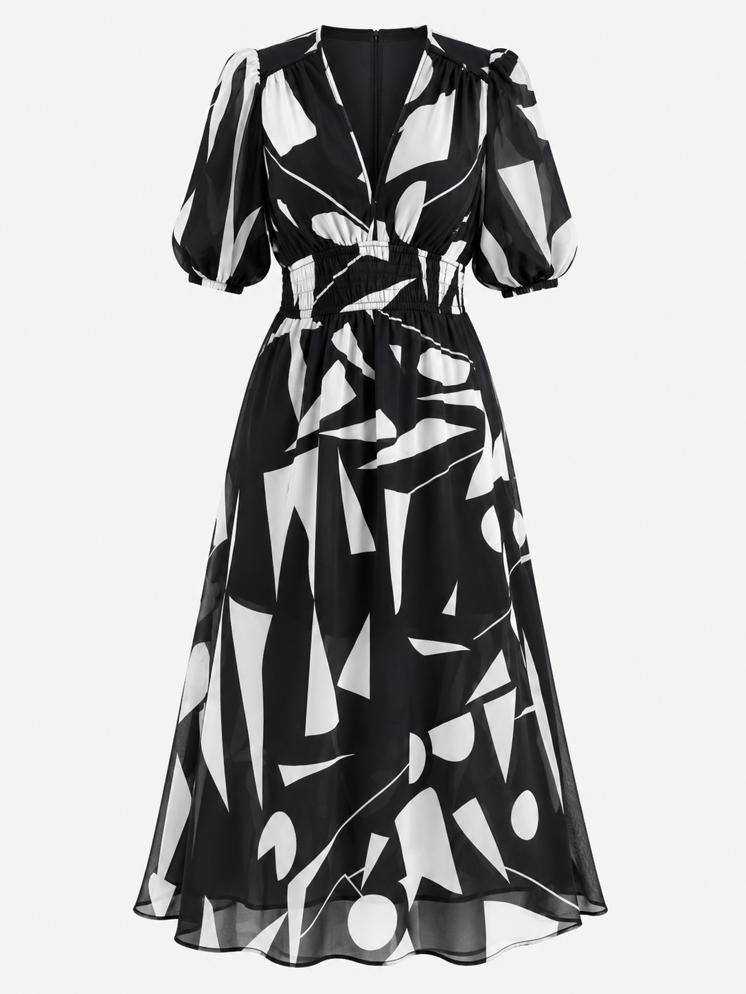 Vestido midi para mujer de poliéster con cuello en V y estampado floral