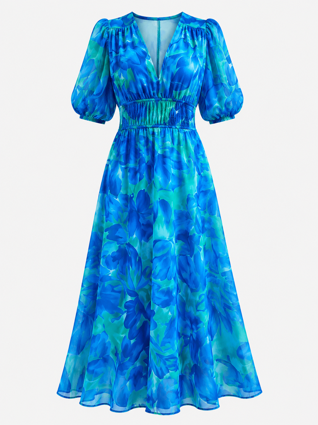 Vestido midi para mujer de poliéster con cuello en V y estampado floral