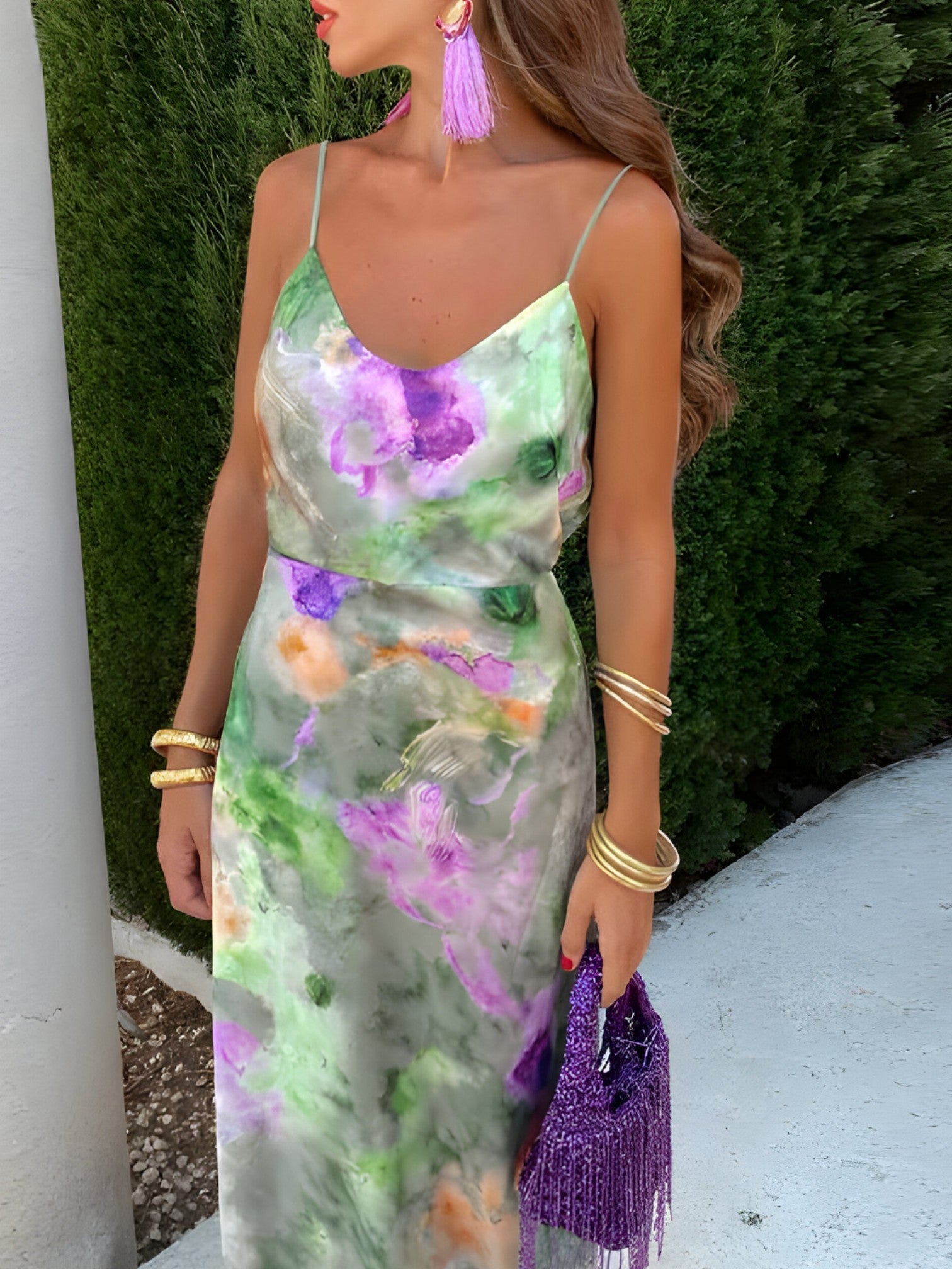 Leichtes Sommer-Midikleid für Damen, fließend mit Trägern, für Strand und Urlaub