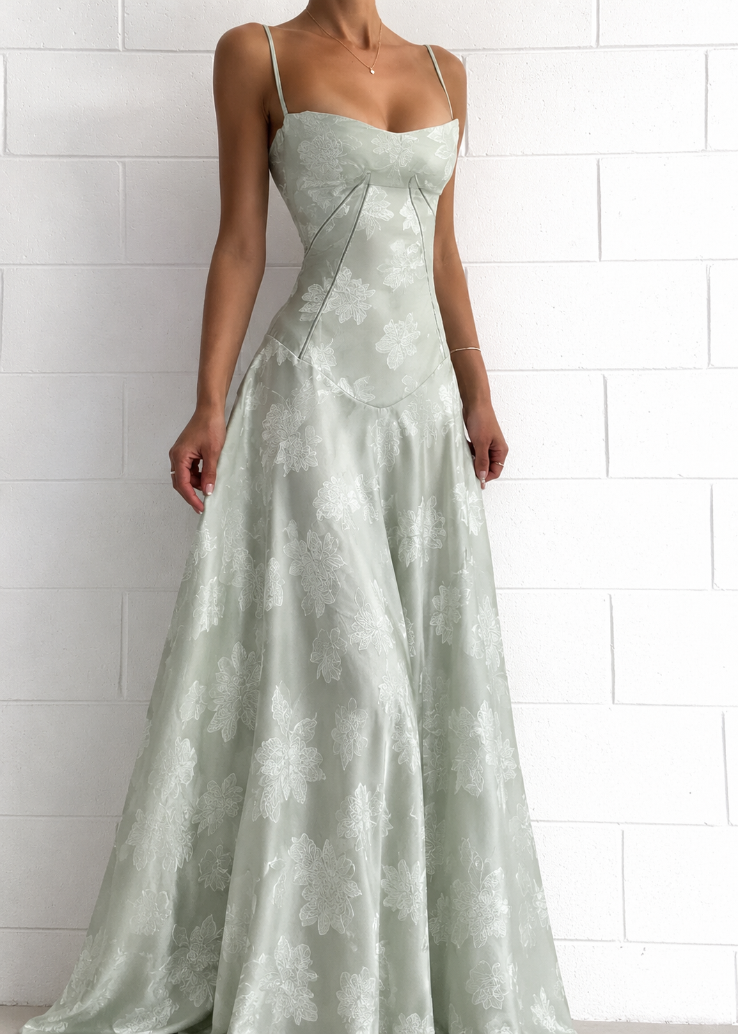 Satin-Abendkleid mit geschnürtem Rücken und Blumenmuster für Damen