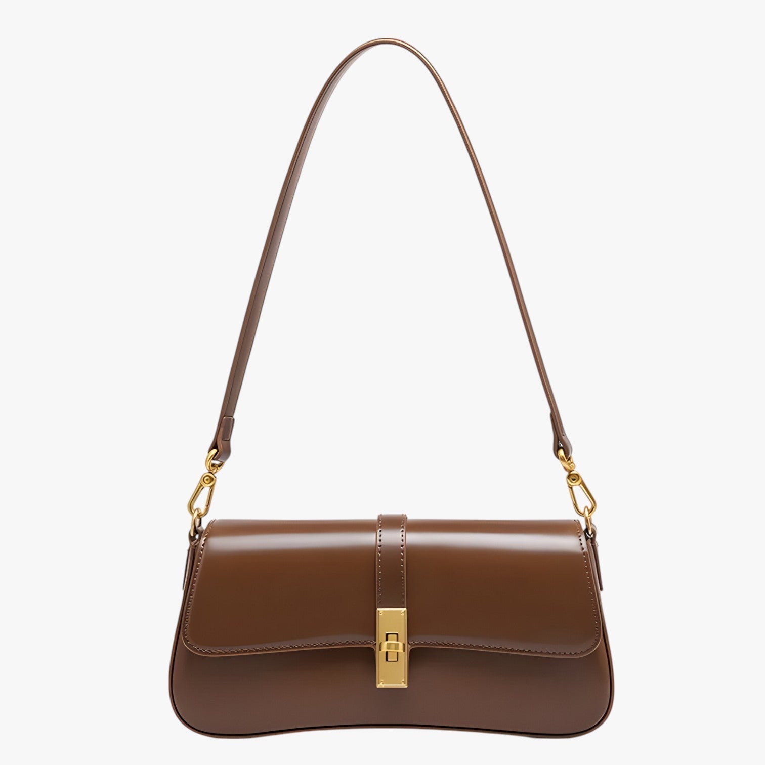 Luxuriöse schwarze Baguette-Handtasche aus echtem Leder Damen, elegant und kompakt