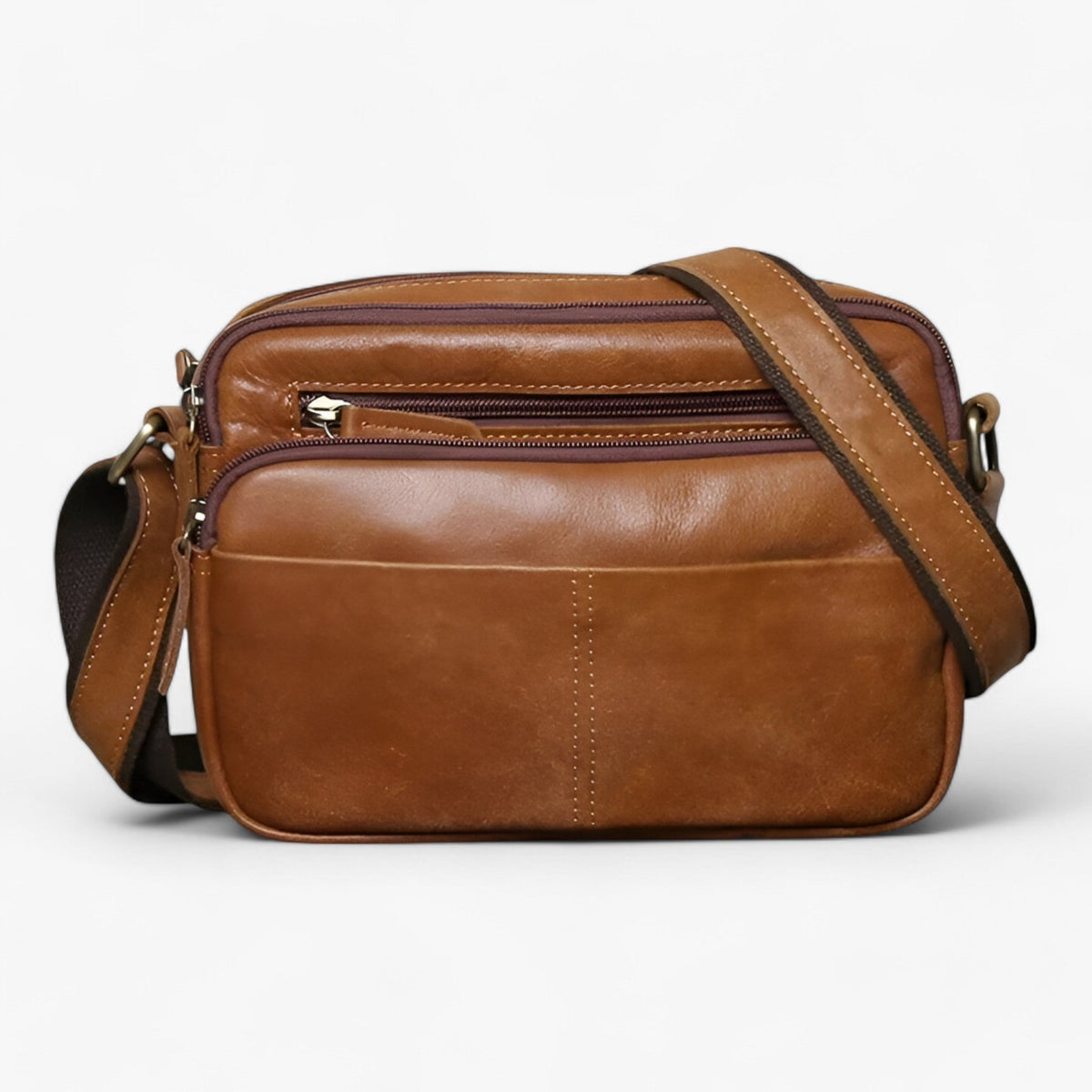 Sac Bandoulière Homme Premium en Cuir Mat Marron