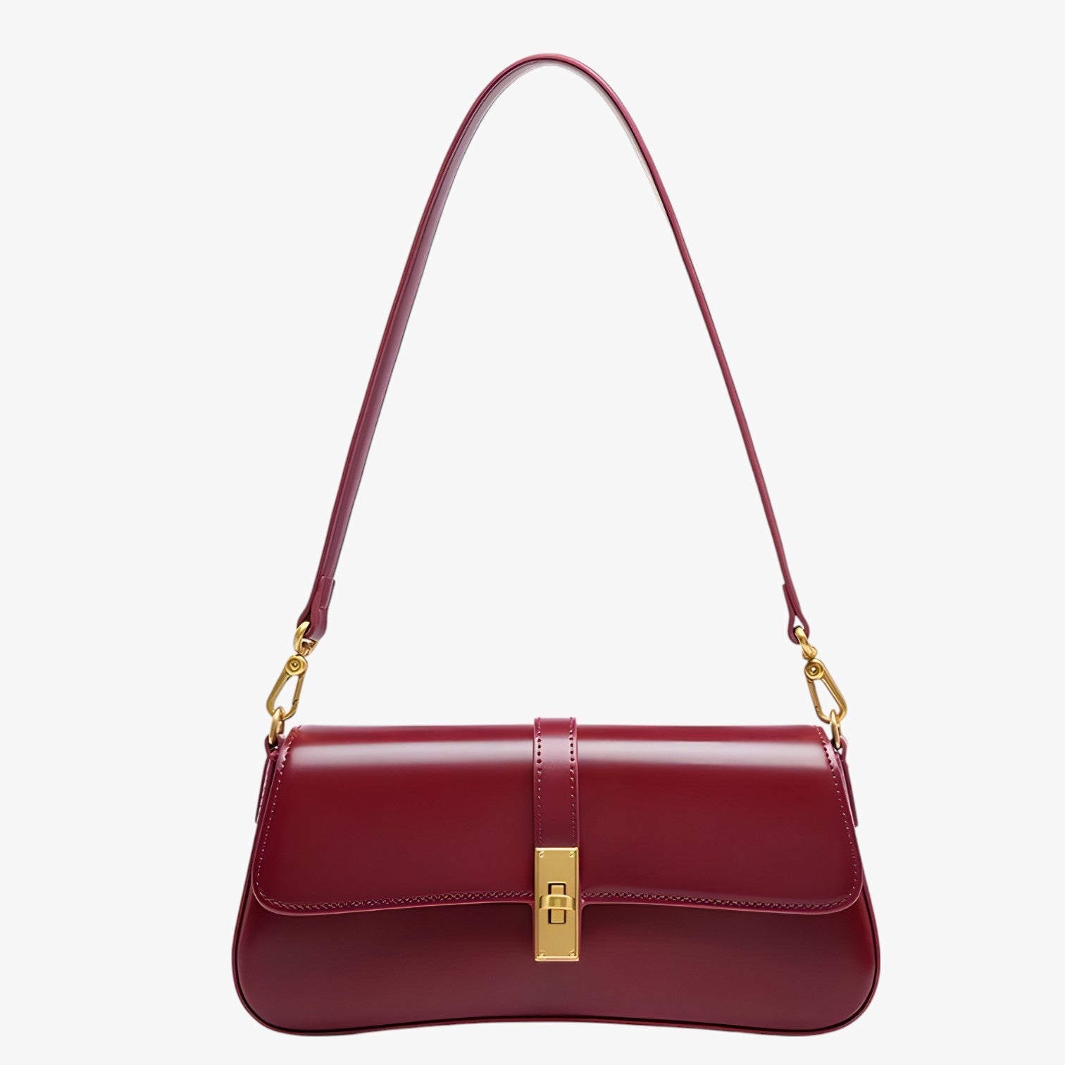 Luxuriöse schwarze Baguette-Handtasche aus echtem Leder Damen, elegant und kompakt