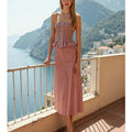 Damen zweiteiliges Set - gerafftes Crop-Top und karierten Midirock aus Baumwolle
