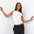 Asymmetrisches Top mit Drapierungen für Damen, Denim