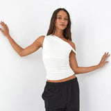 Haut Asymétrique avec Détails Drapés Femme Denim