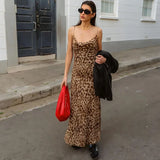 Rochie maxi cu imprimeu leopard și bretele subțiri pentru femei