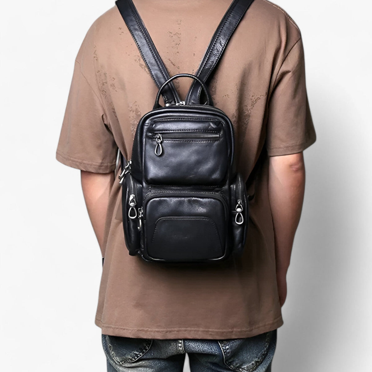 Sac Poitrine 2-en-1 Homme en Cuir et Sac à Dos