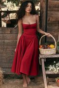 Robe Midi Élégante À Bretelles Fines Inspirée Du Style Vintage Femme