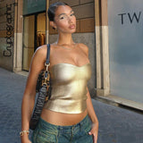 Bustieră crop top vintage aurie fără bretele pentru femei