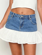 Jupe en Jean Femme Vintage Taille Haute Effiloché