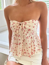 Haut Bustier Fleuri Smocké avec Basque Femme