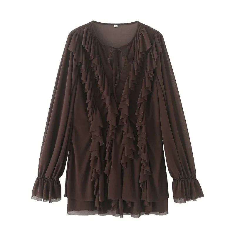 dresses : Marga | Robe Mini Femme en Tulle Plissé avec Volants in Robe à volants van Seroa