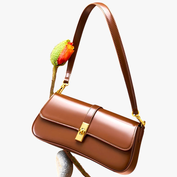 Sac à main Baguette pour femme en Cuir Véritable Noir de Luxe, Élégant et Compact
