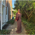 Elegantes Maxikleid aus Strick mit ausgestellten Ärmeln und offenem Rücken für Damen