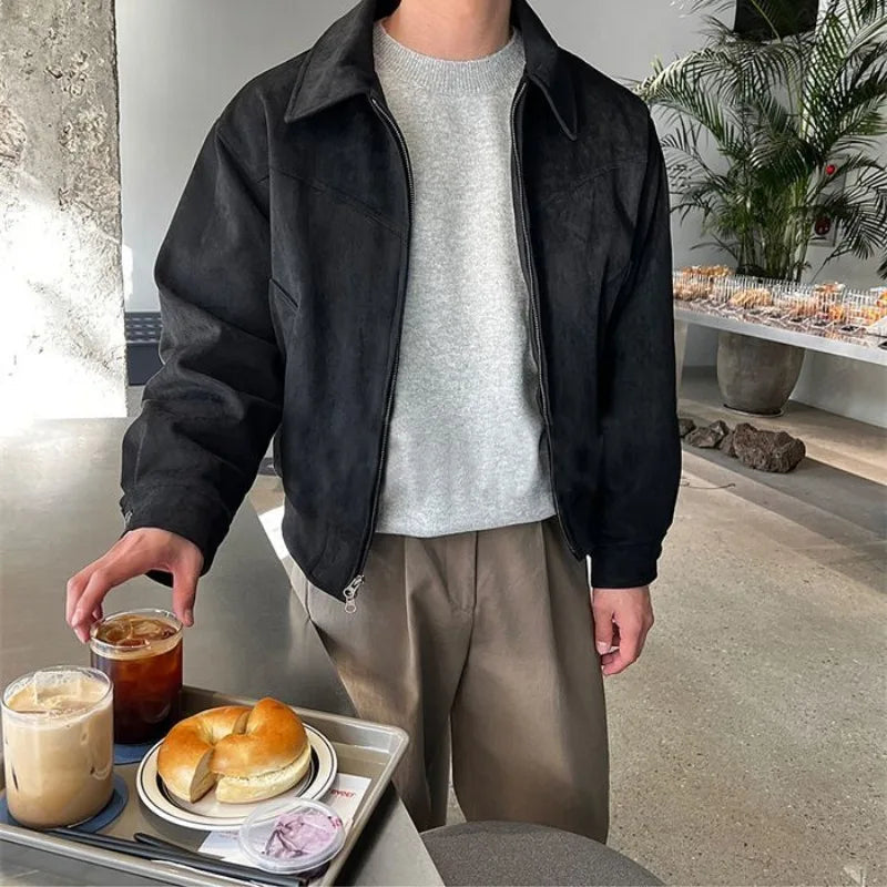 Veste Courte Homme Effet Suède avec Col Rabattu
