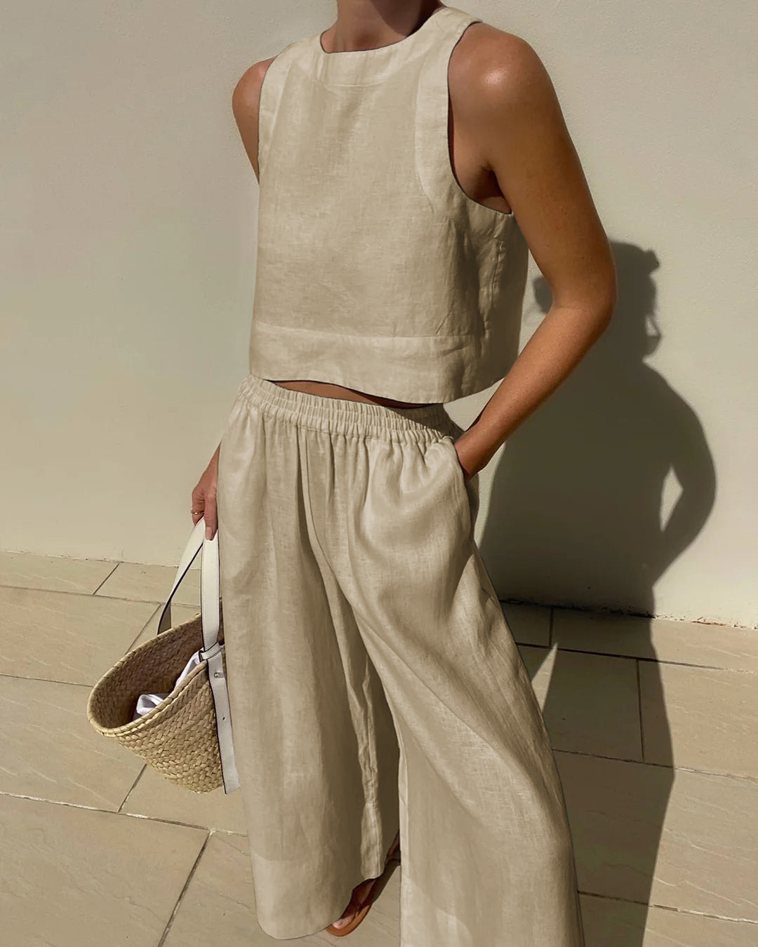 other : Lena - Ensemble Élégant en Lin Deux Pièces avec Pantalon Large & Top Sans Manches in van Seroa