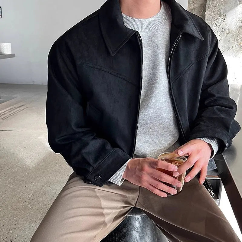 Veste Courte Homme Effet Suède avec Col Rabattu