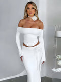 Ensemble Femme Élastique à Épaules Dénudées Maxi