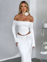 Set femei elastic cu umeri goi, rochie maxi